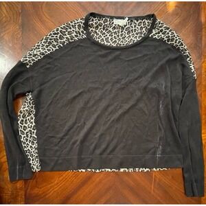 Kirra women's black and leopard print sheer back‎ long sleeve top size medium